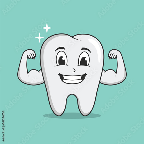 Happy strong tooth mascot character