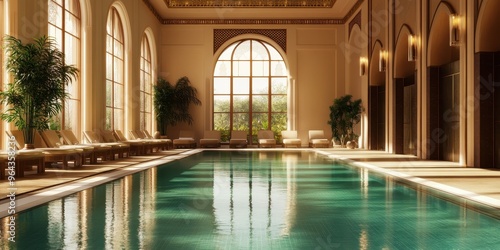 Luxurious Indoor Pool with Classical Architecture and Pillars