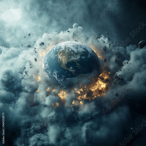 Conceptual image of carbon dioxide's impact on climate change, with Earth surrounded by CO2 emissions
