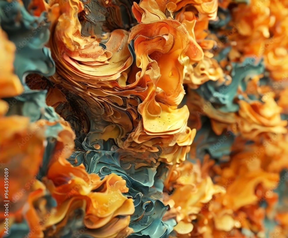 a close-up view of a textured surface with a vibrant mix of orange and blue hues, resembling the appearance of a flower or a swirling, abstract pattern. a close-up view of a textured surface with a vibrant mix of orange and blue hues, resembling the appearance of a flower or a swirling, abstract pattern.