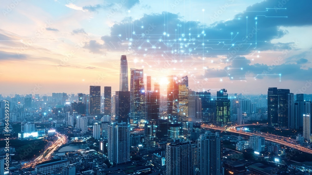Obraz premium AI-controlled city advanced infrastructure