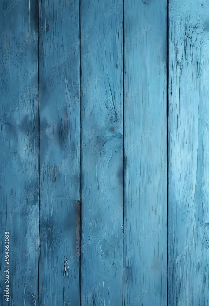 Fototapeta premium A close-up of a weathered wooden surface with a blue-green hue, featuring visible cracks and peeling paint.