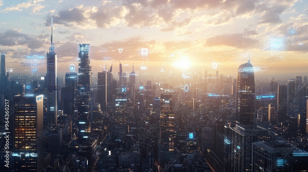 Fototapeta premium AI-driven cityscape futuristic infrastructure