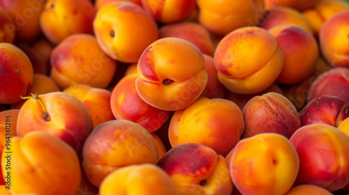 Close-up of fresh ripe apricots stacked together