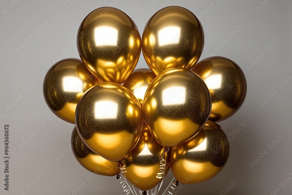 Shimmering Gold Balloons Against a Clear Background for Festive Celebrations Shimmering Gold Balloons Against a Clear Background for Festive Celebrations