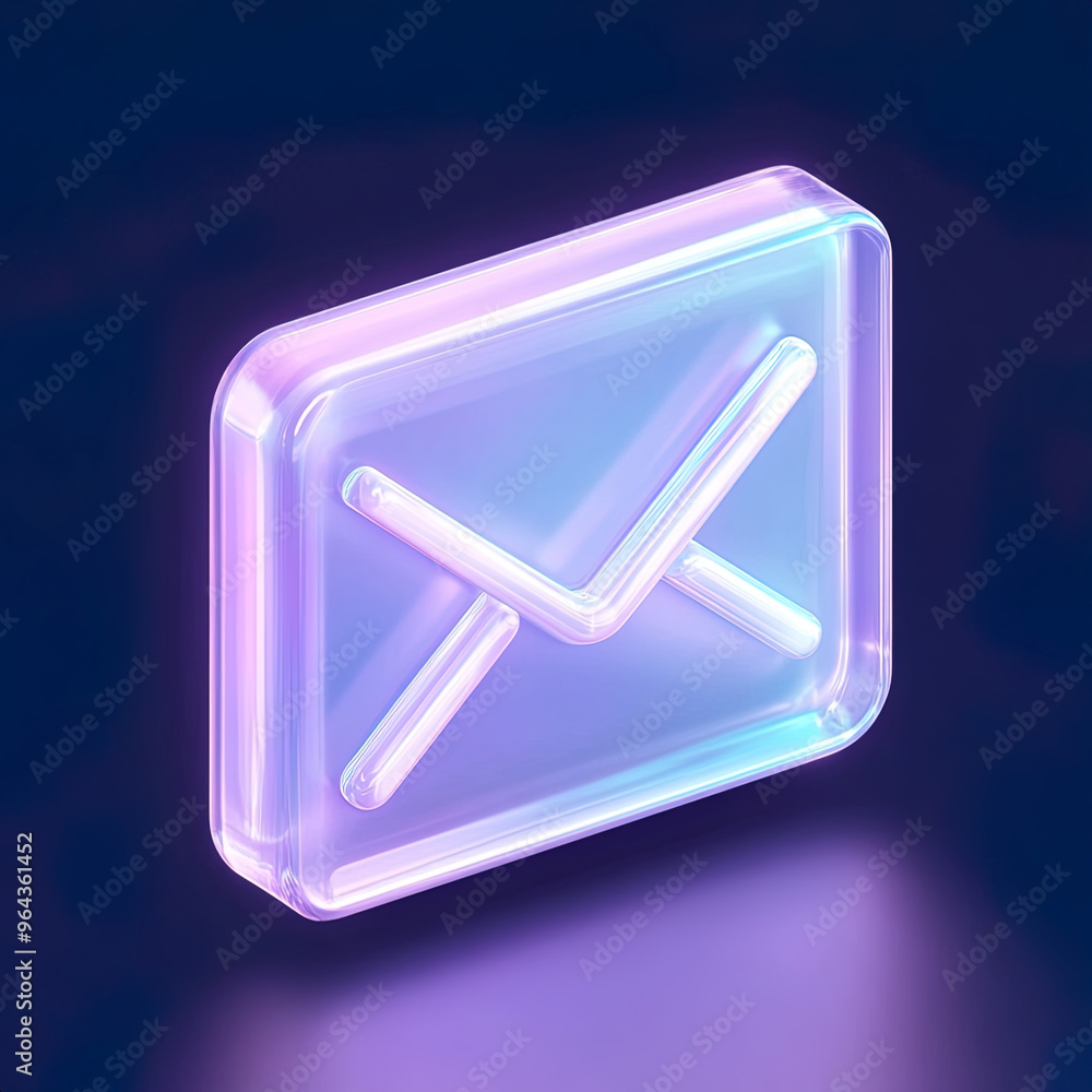 glass envelope icon with laser gloss isolated on dark background, element for e-commerce promotions glass envelope icon with laser gloss isolated on dark background, element for e-commerce promotions