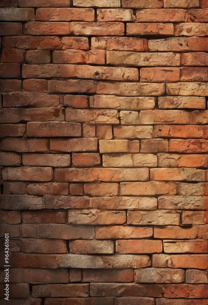 Obraz premium a close-up view of a brick wall, with the bricks arranged in a uniform pattern and displaying a warm, reddish-brown hue.