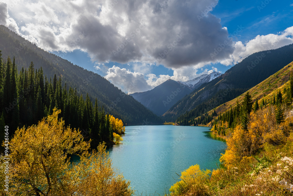 Picturesque autumn view of Lake Kolsai in the Almaty region of Kazakhstan Picturesque autumn view of Lake Kolsai in the Almaty region of Kazakhstan