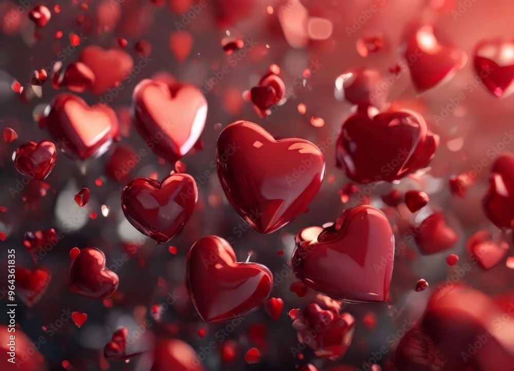 Red hearts floating in a dark background. Red hearts floating in a dark background.