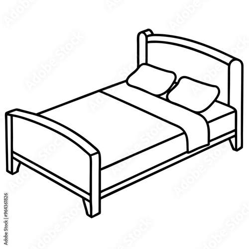 bed outline coloring book page line art illustration digital drawing