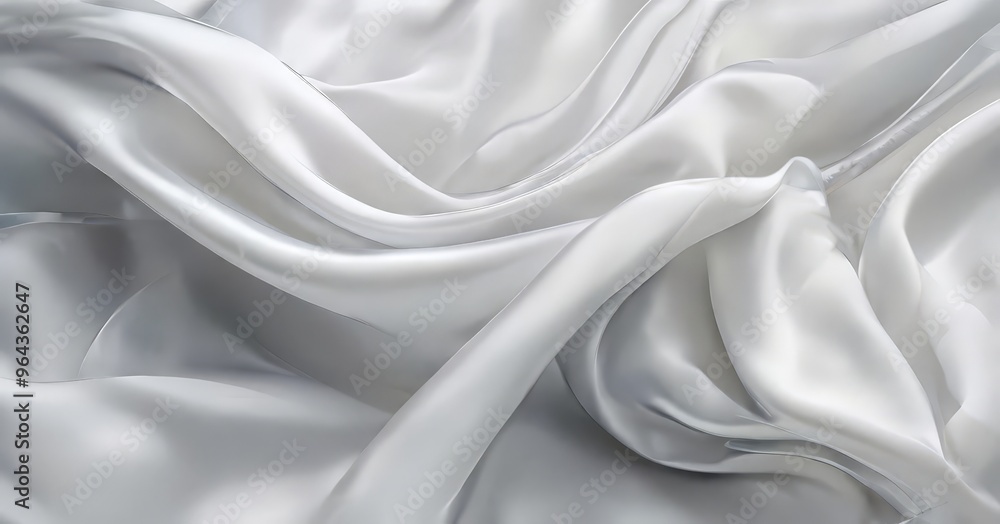 Obraz premium a close-up view of a flowing, white fabric with a soft, smooth texture. The fabric appears to be made of satin or a similar silky material, and it is slightly crumpled, giving it