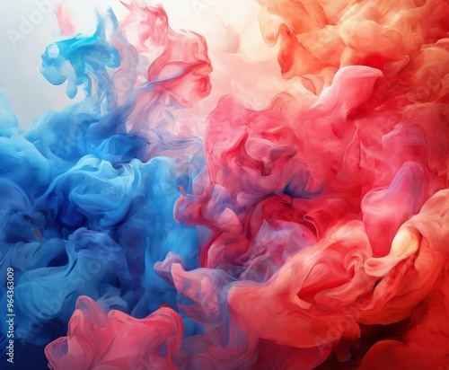 vibrant abstract composition of swirling, multicolored smoke or vapor in shades of blue, pink, and orange, creating a dynamic and visually striking effect.