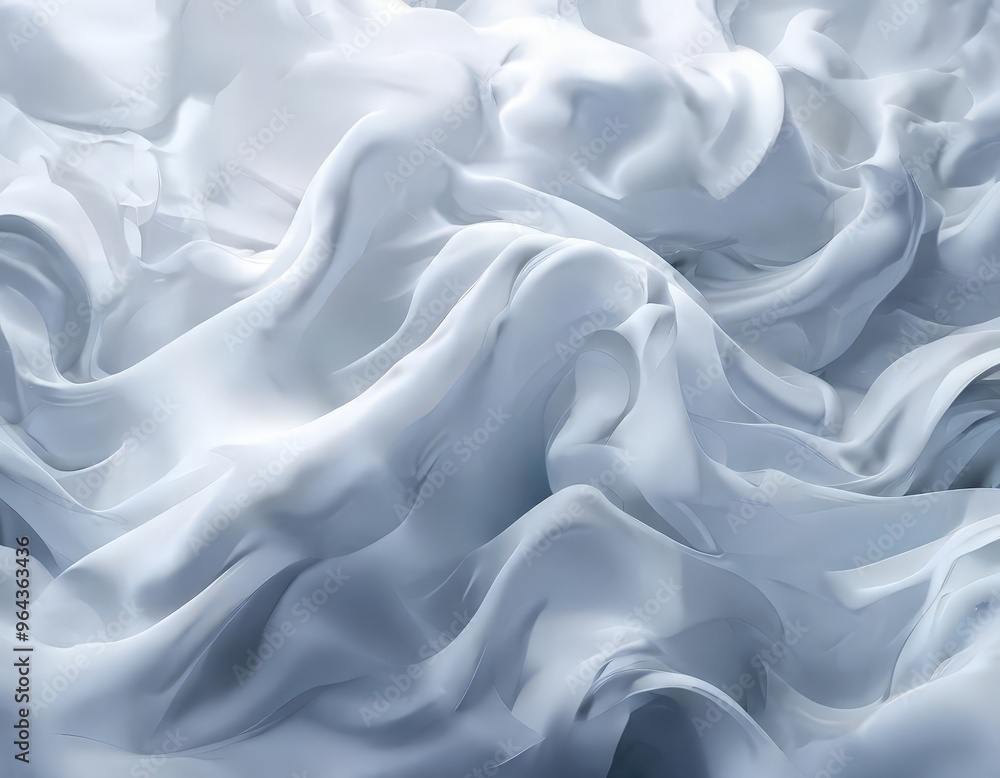 Fototapeta premium a close-up of a white, flowing fabric with a soft, wispy texture, resembling the movement of clouds or the folds of a soft, white blanket.