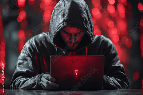 hacker in black hoodie on white representing digital privacy, internet security and cybercrime