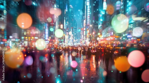 City lights bokeh blurred. Generative AI