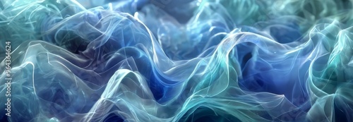 a digital art piece featuring a swirling, ethereal blue and white pattern, resembling smoke or vapor.