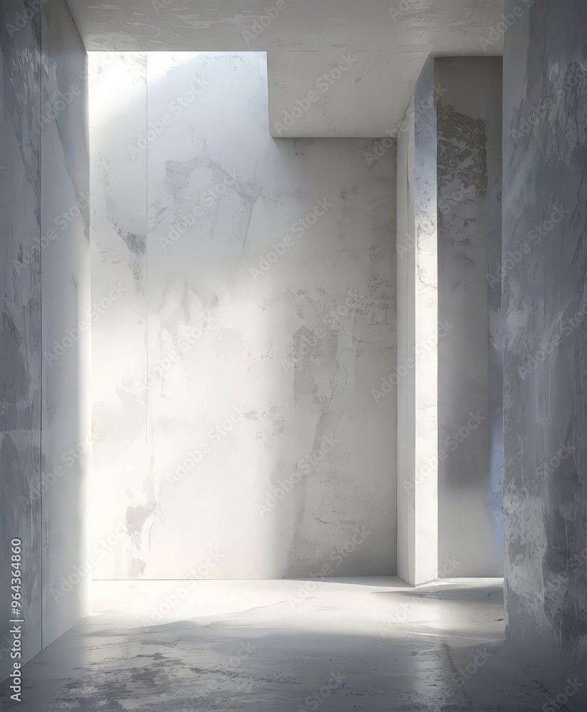 Obraz premium a minimalist architectural space with a concrete floor, white walls, and a large window on the left wall, allowing natural light to illuminate the room.