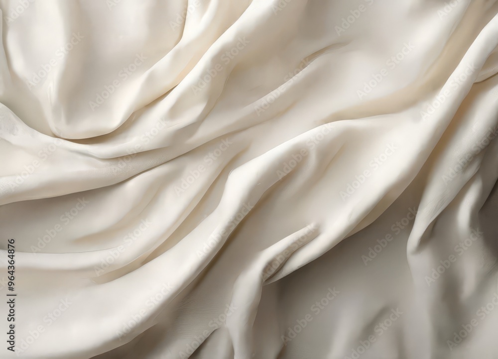 Obraz premium a close-up view of a white fabric, possibly silk, with a soft, flowing texture. The fabric appears to be crumpled, giving it a sense of movement and softness. The image does not
