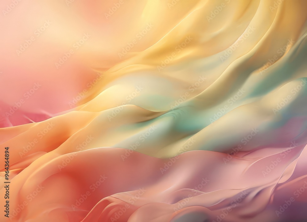 Obraz premium a vibrant abstract composition featuring a gradient of colors, predominantly in shades of pink, orange, and yellow, with hints of green and blue. The fluidity and movement of the