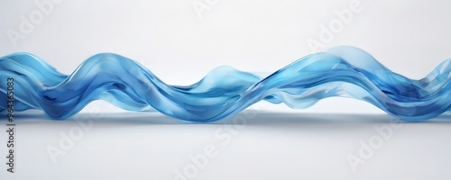 a series of fluid, wavy lines in a gradient of blue, transitioning from a darker shade at the top to a lighter one at the bottom. The lines are set against a stark white photo