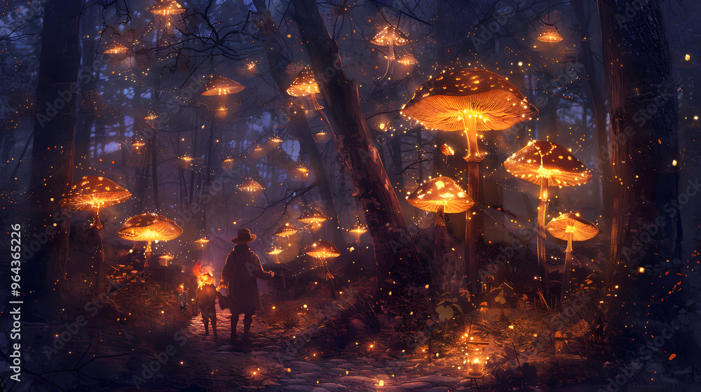 Enchanted forest recycling magic. Woodland creatures using mystical powers to renew discarded items and amidst glowing mushrooms. Enchanted forest recycling magic. Woodland creatures using mystical powers to renew discarded items and amidst glowing mushrooms.