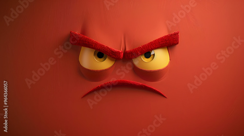 Enraged eyes and mouth emoji expression on red canvas