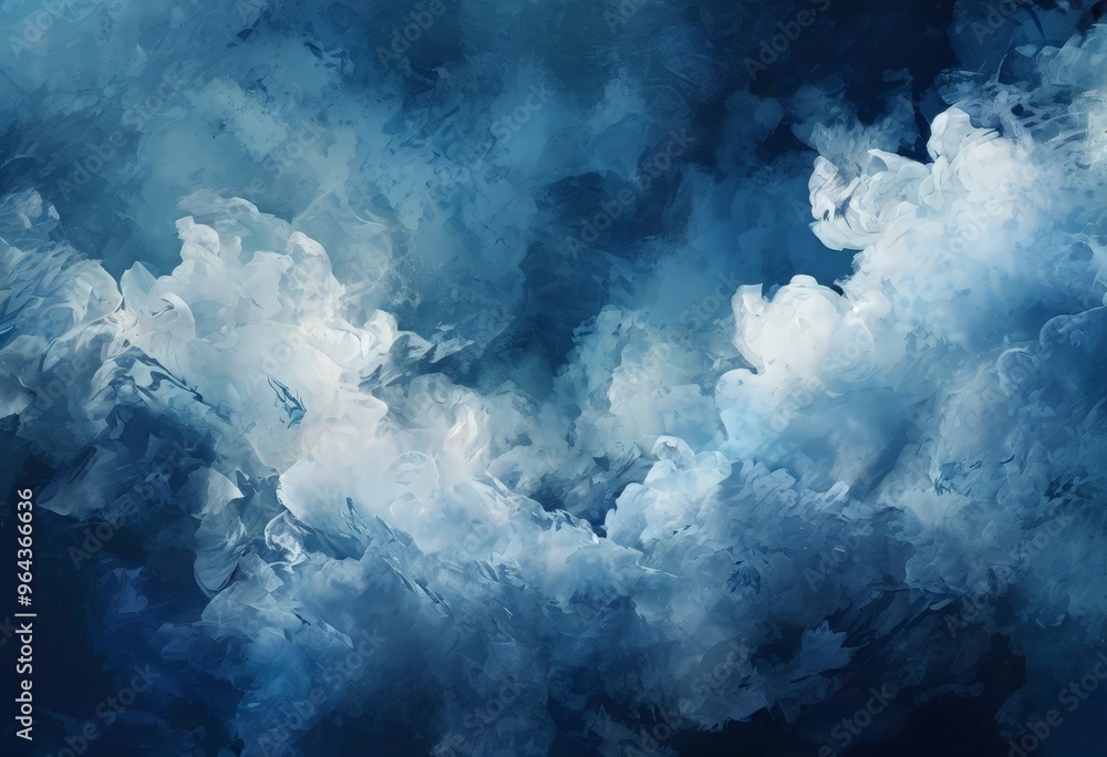 Naklejka premium a dramatic, abstract representation of clouds, with a mix of blue, white, and gray hues. The clouds appear to be swirling and overlapping, creating a sense of movement and depth.