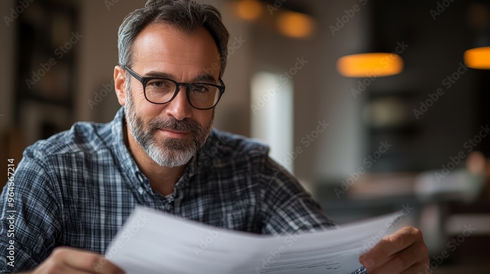 A thoughtful man examines documents with a serious expression in a cozy indoor setting, showcasing concentration and professionalism. A thoughtful man examines documents with a serious expression in a cozy indoor setting, showcasing concentration and professionalism.
