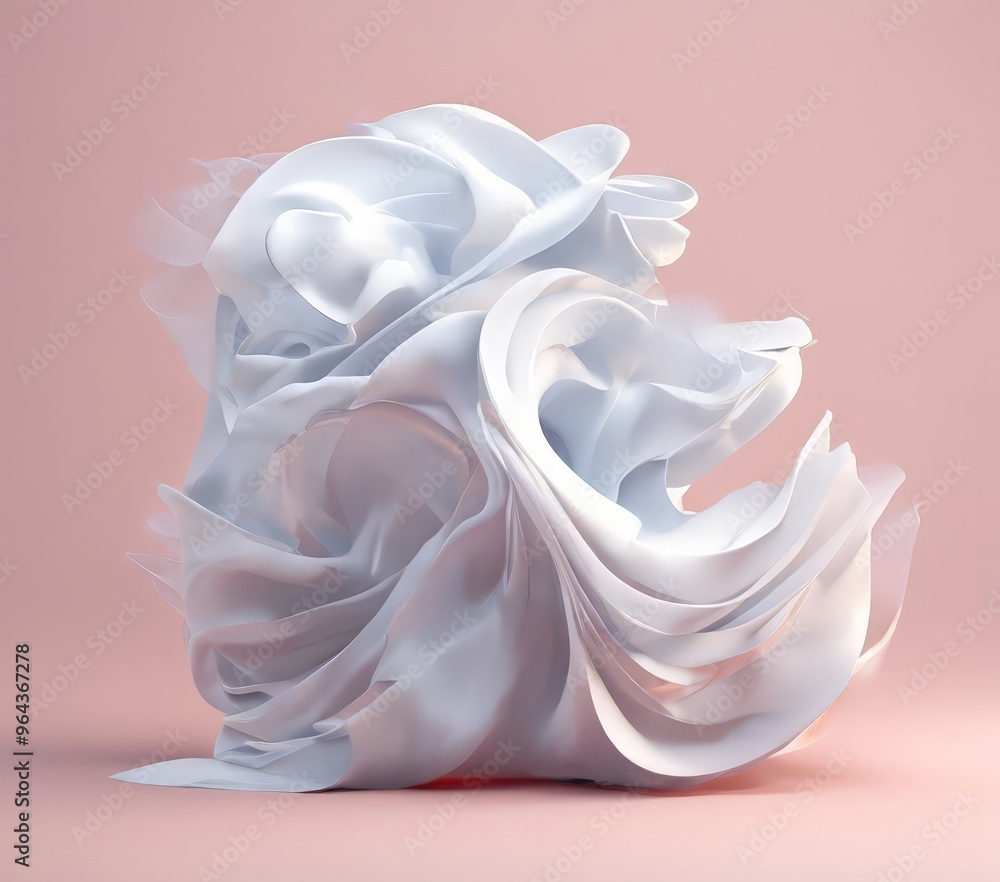 Abstract a white, flowing, organic shape resembling a cloud or a swirly texture against a pink background. Abstract a white, flowing, organic shape resembling a cloud or a swirly texture against a pink background.
