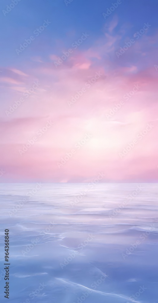 A serene, expansive view of a frozen ocean under a sky painted in soft hues of pink and blue, with wispy clouds adding a touch of whimsy to the tranquil scene. A serene, expansive view of a frozen ocean under a sky painted in soft hues of pink and blue, with wispy clouds adding a touch of whimsy to the tranquil scene.