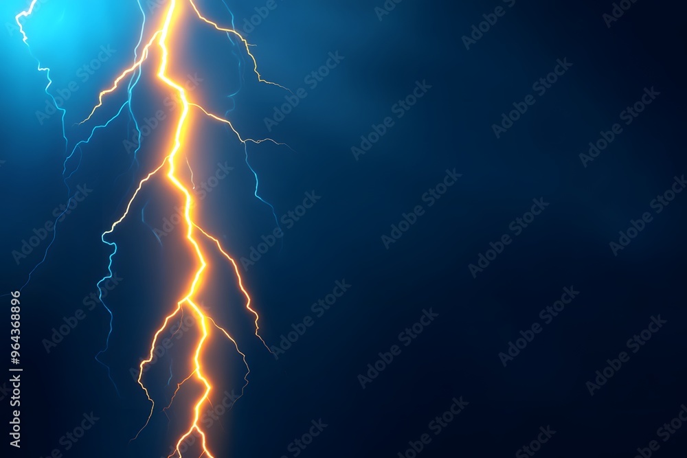 A vertical lightning bolt made of yellow and orange light, against the dark background A vertical lightning bolt made of yellow and orange light, against the dark background