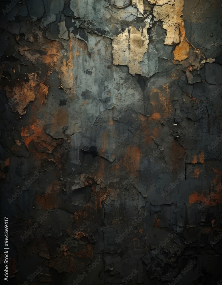 a textured, weathered wall with a dark, moody color palette. The wall exhibits a mix of orange, brown, and black hues, with some areas appearing more faded than others. The image a textured, weathered wall with a dark, moody color palette. The wall exhibits a mix of orange, brown, and black hues, with some areas appearing more faded than others. The image