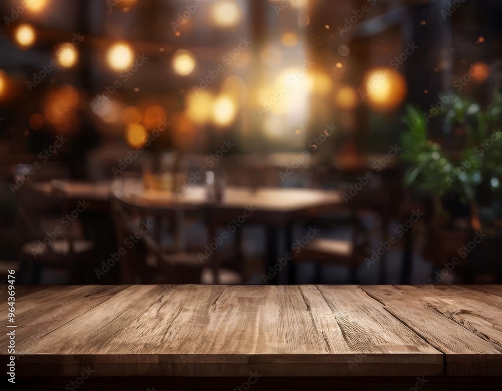 A wooden table in the foreground with a blurred background of a restaurant interior, featuring a plant and string lights. A wooden table in the foreground with a blurred background of a restaurant interior, featuring a plant and string lights.