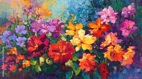 Flowers, colors, greens. Generative AI