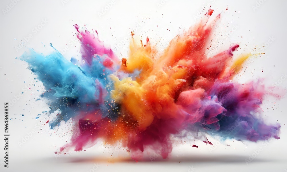 Fototapeta premium A vibrant explosion of colorful powder against a white background.