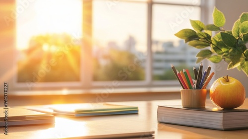 Wallpaper Mural Early morning classroom setup with books and supplies Monday morning Torontodigital.ca