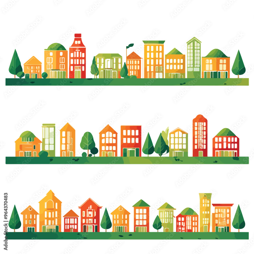 cityscape, houses and greenery, vector icon, in a row
cityscape, houses and greenery, vector icon, in a row
