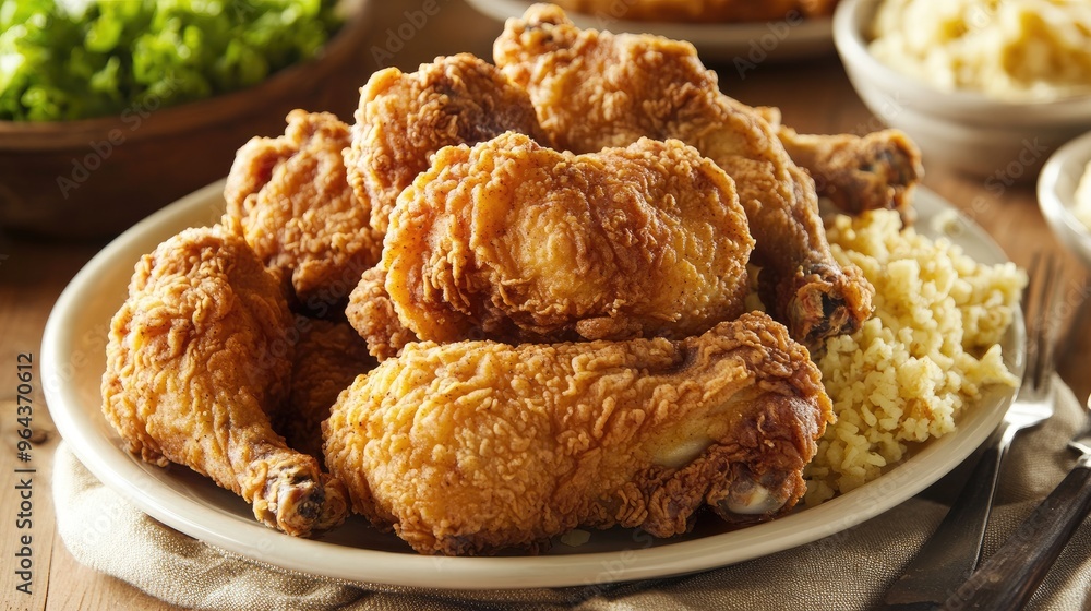Fried chicken on plate. Generative AI Fried chicken on plate. Generative AI