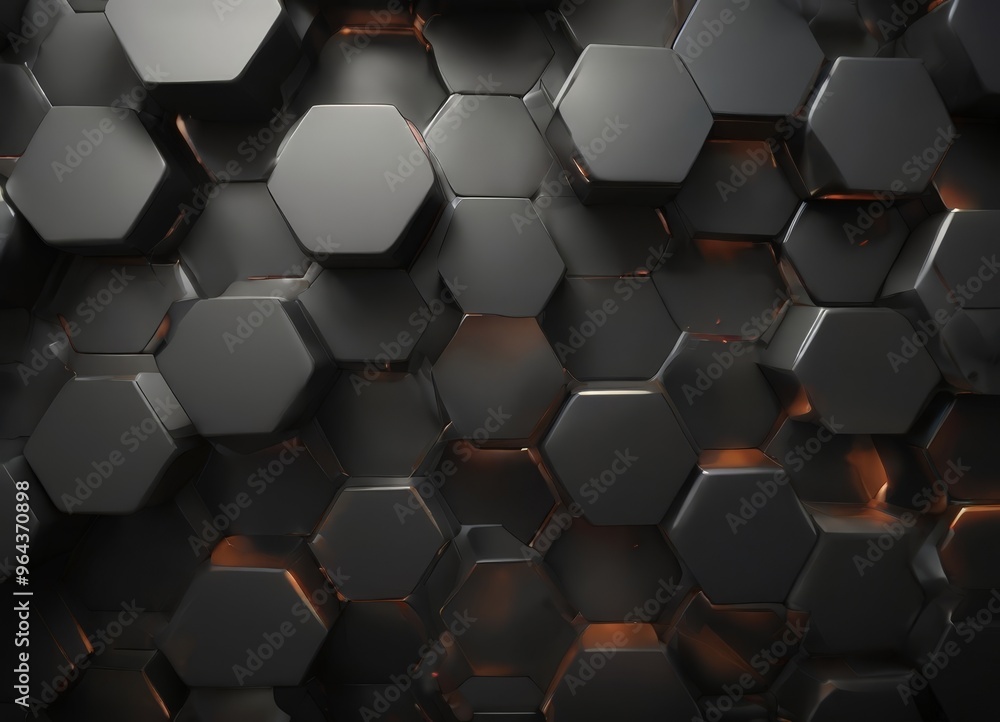 a close-up view of a dark hexagonal pattern composed of numerous small hexagons, with some areas illuminated by a warm orange glow. a close-up view of a dark hexagonal pattern composed of numerous small hexagons, with some areas illuminated by a warm orange glow.