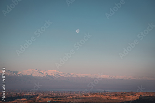 moon over volcanic ridge Ararat photo