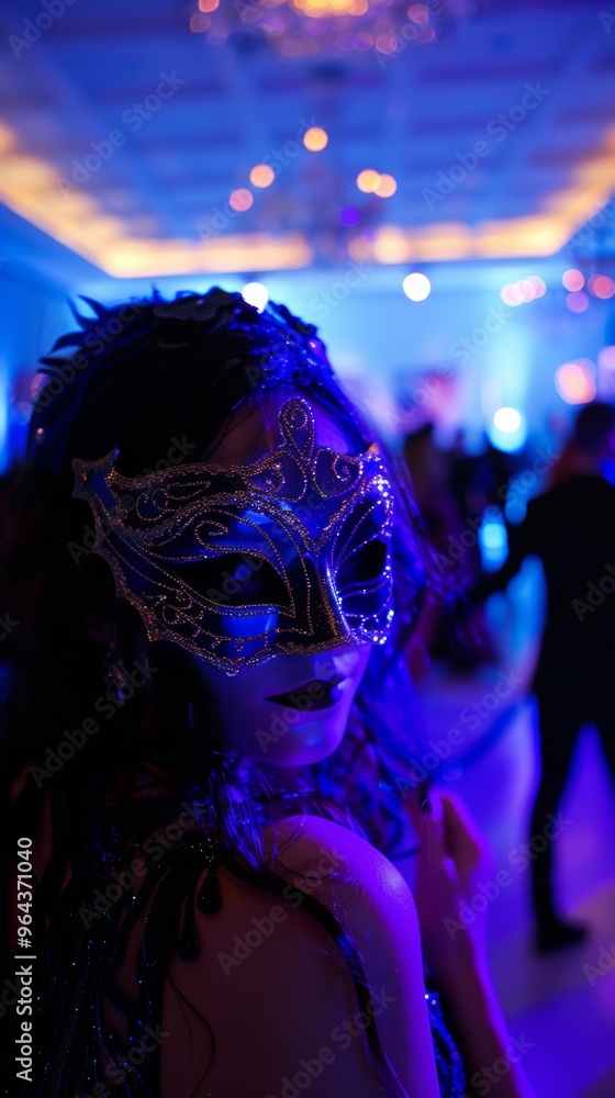 Elegant masquerade ball, mysterious masks, dance floor Elegant masquerade ball, mysterious masks, dance floor