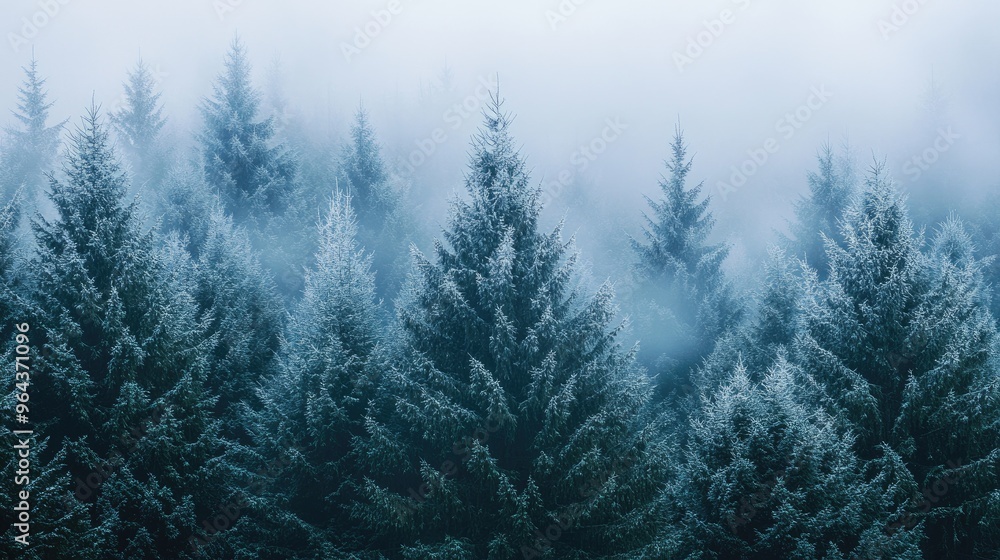 Frosty pine forest snow. Generative AI Frosty pine forest snow. Generative AI