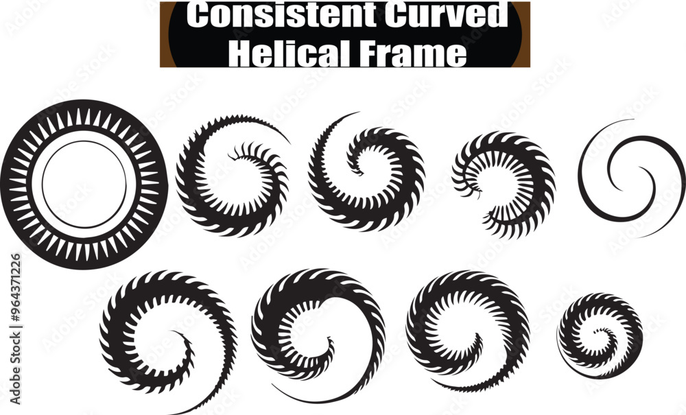 Fototapeta premium Consistent Curved Helical Frame Abstract Silhouette Vector Graphics Pack