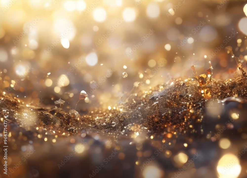 close-up view of a textured surface with a golden, glittery, and sparkling effect, creating a visually and ethereal scene. close-up view of a textured surface with a golden, glittery, and sparkling effect, creating a visually and ethereal scene.
