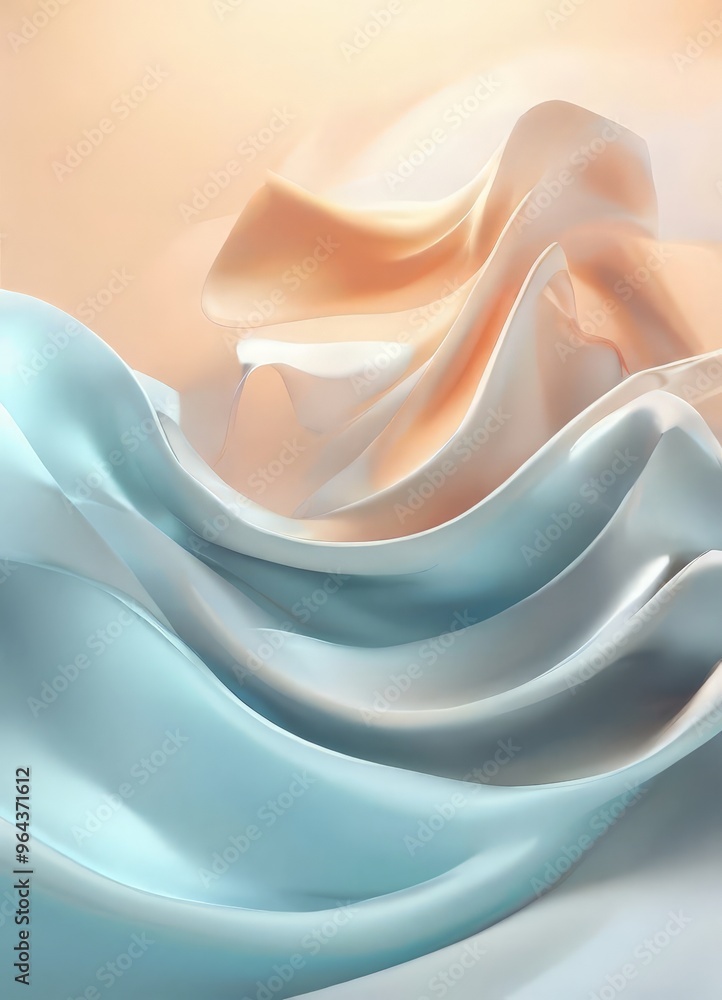 Fototapeta premium flowing, abstract design with a gradient of blue and peach colors, creating a sense of movement and softness.