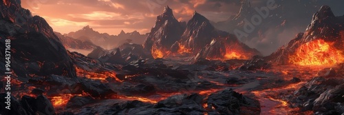 The fiery spectacle of Mount Vesuvius erupting, with molten lava flowing and billowing clouds of ash and smoke filling the sky.