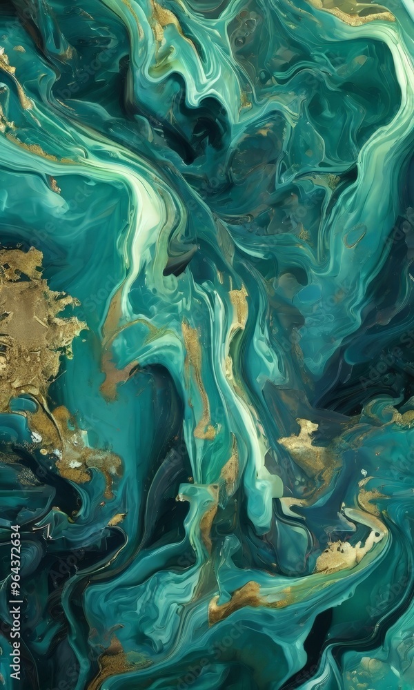 Fototapeta premium swirling pattern of turquoise and gold hues, creating a mesmerizing and dynamic visual effect.