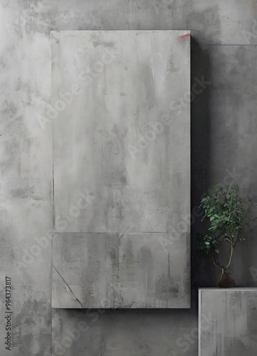 A minimalist concrete wall with a small plant on the right side.