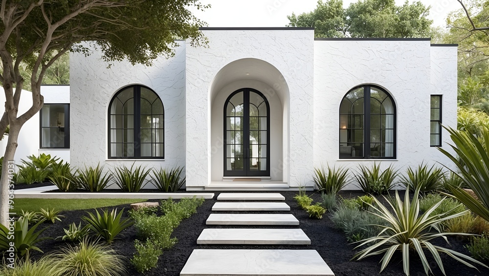 modern, singlestory house with a minimalist design. The exterior