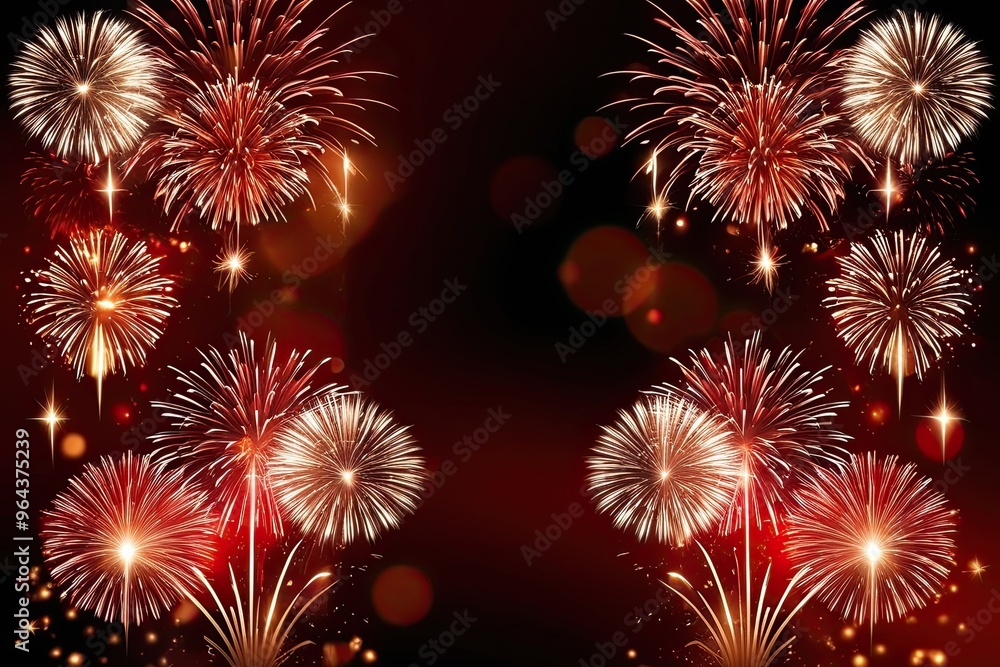 Fototapeta premium Copper and Deep Red Fireworks Sparkle Abstract Background for New Year Celebrations